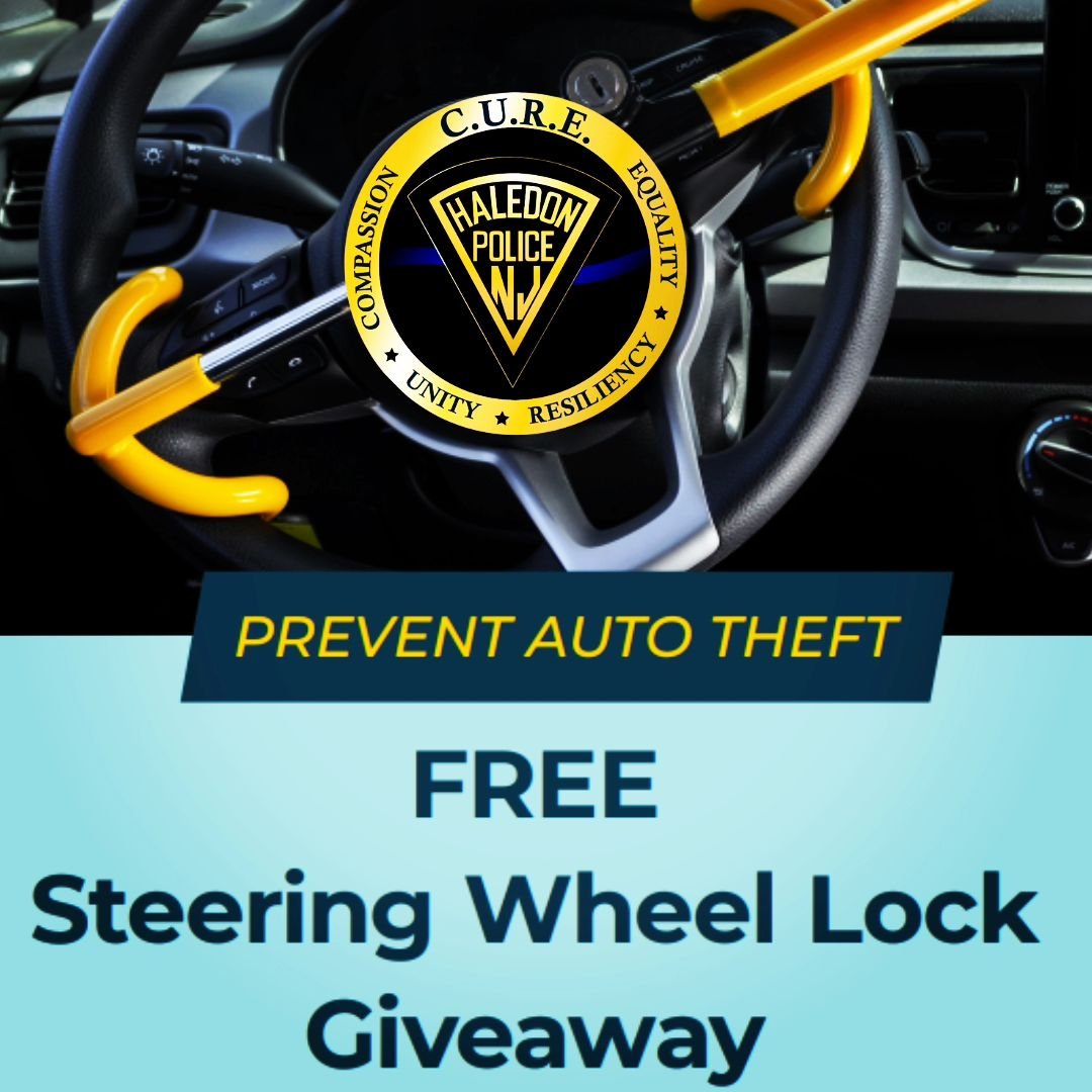 🔒🚗 **FREE STEERING WHEEL LOCKS AVAILABLE!** 🚗🔒

👮&zwj;♂️ Chief of Police Angelo J. Daniele is thrilled to announce that the Haledon Police Department is offering FREE Steering Wheel Locks to the community, thanks to a generous donation from the 