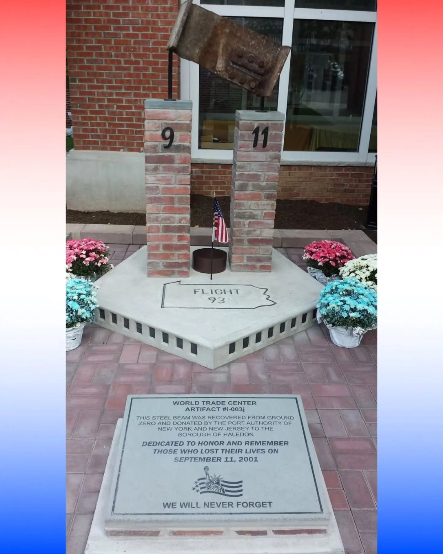 Our 9/11 Memorial at the Haledon Municipal Complex, designed and crafted by Haledon Department of Public Works Superintendent Rocco Feldhann, features an artifact from Ground Zero. It serves as a constant reminder of the strength in unity that empowe