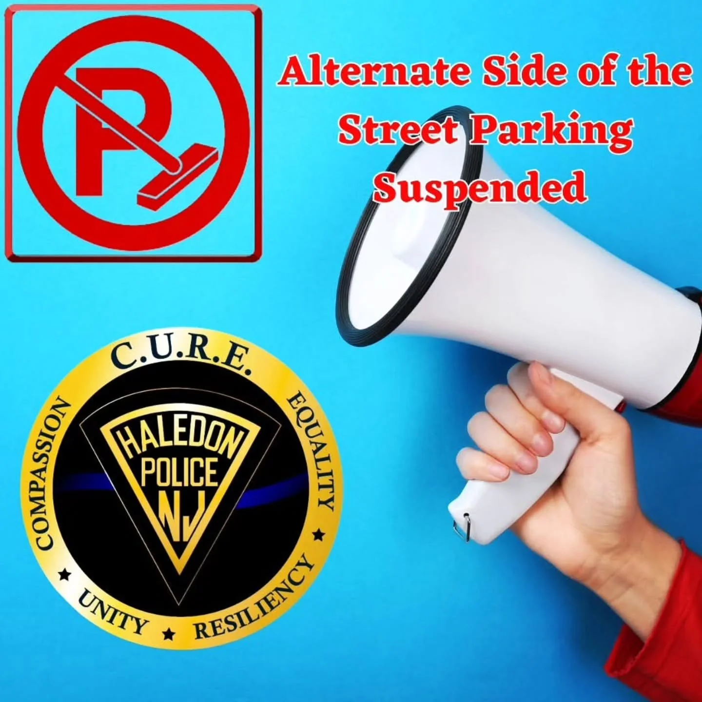 On behalf of Mayor Michael Johnson and Chief of Police Angelo J. Daniele, we would like to inform you that Alternate Side of the Street Parking for Street Cleaning is suspended for the entire Borough of Haledon until April 1, 2026. This suspension ex