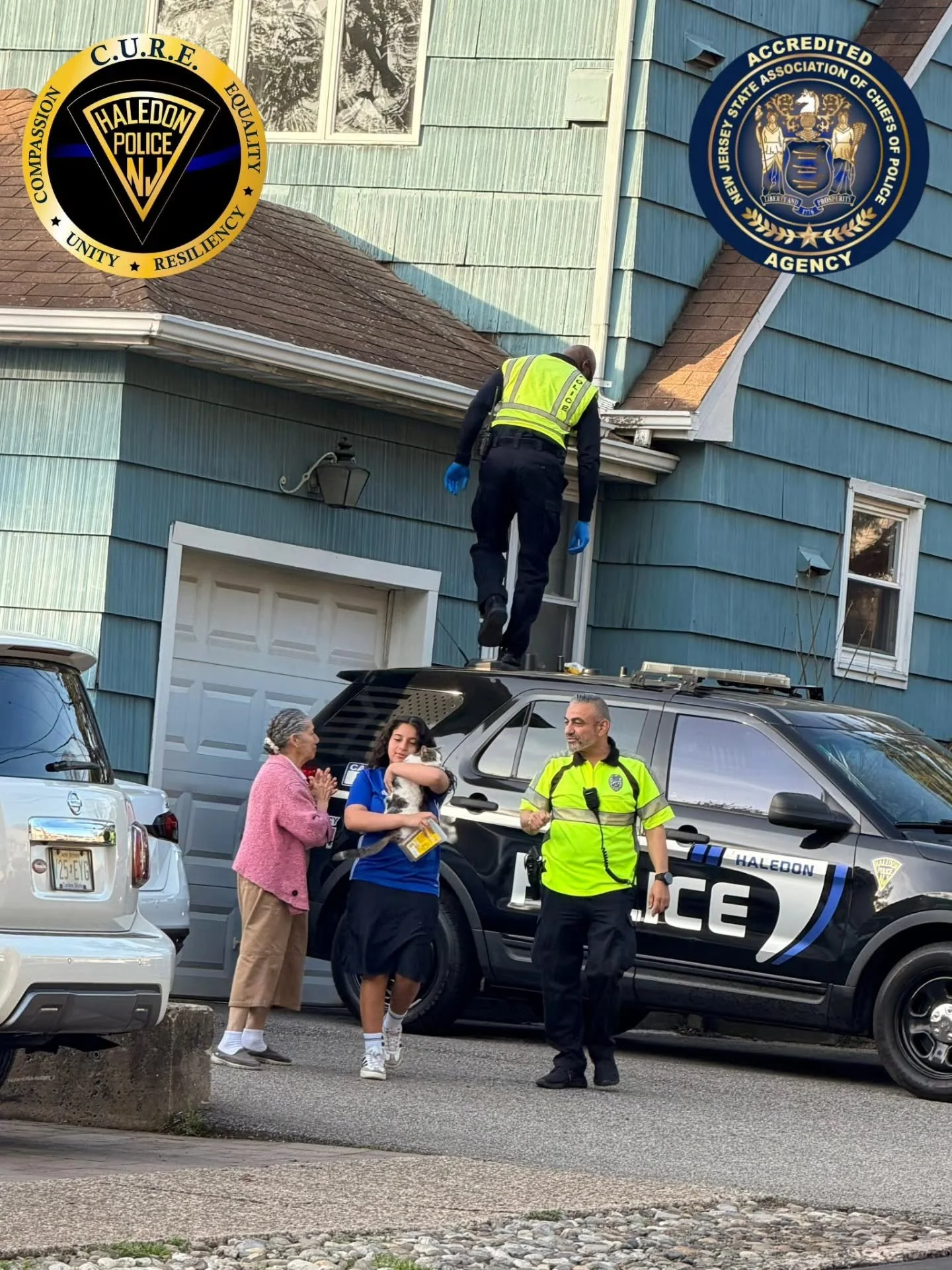 🚓🐾 Above and Beyond for Our Community 🐾🚓

Lieutenant Special Police Officer II John Jones and Lieutenant Special Police Officer II Wassim Helwani assisted residents in retrieving their pet cat that was stuck on a roof.

The situation was handled 