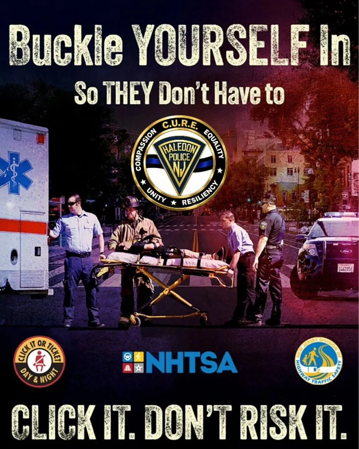 The Haledon Police Department will participate in the 2026 Click It or Ticket seat belt enforcement campaign from May 18, 2026 through May 31, 2026. 

The statewide initiative is coordinated by the New Jersey Division of Highway Traffic Safety in par