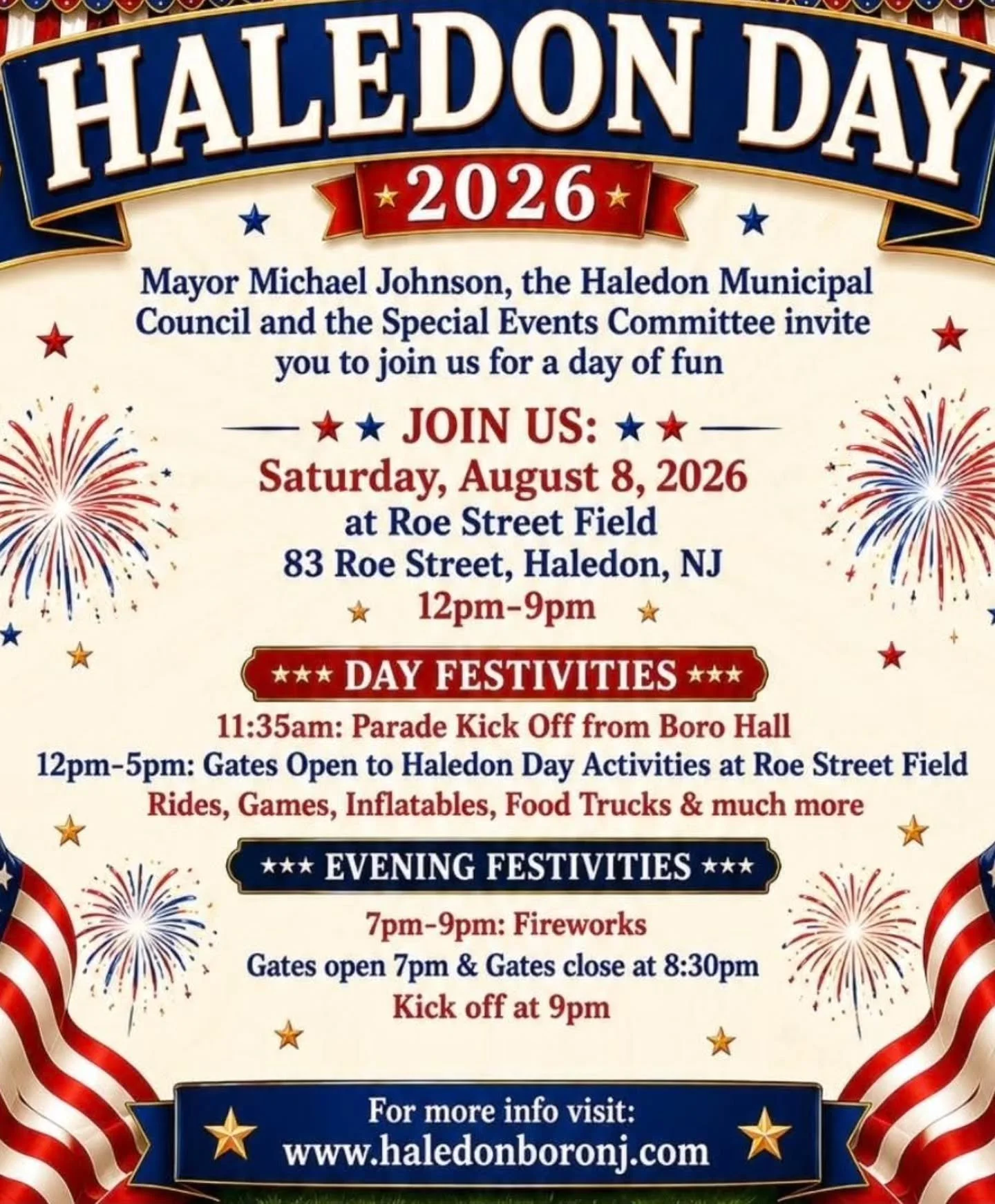 HALEDON DAY 2026 PUBLIC SAFETY NOTICE&nbsp;

On behalf of Chief of Police Angelo J. Daniele and Deputy Chief of Police George Guzman, Jr., please be advised that the Haledon Police Department is looking forward to welcoming residents and visitors to 