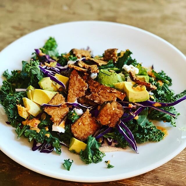 Tonight&rsquo;s dinner was a mix of all of the random goodies in my fridge (and it was delicious!!): kale, red cabbage, avocado, pepitas, vegan feta and smoky tempeh! Yum!! 🥗

#dinnertime #i💚salad #plantbased #yum