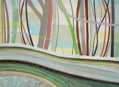 Spring Trees and Wall 74, acrylic on canvas, 90 x 120 cm, 2014