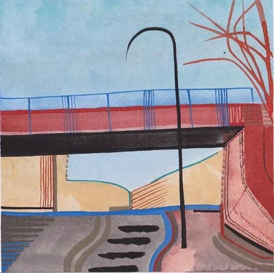 Red Bridge (2), gouache, 18 cx 18.25 cm