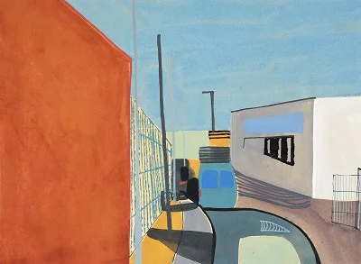 Car Giant Orange and Blue (19), gouache, 23 x 31 cm, 2016