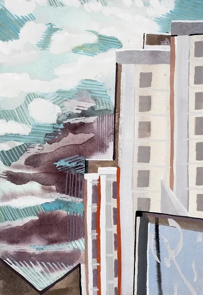 Sky and Tower Block (34), gouache, 26 x 18 cm, 2015 