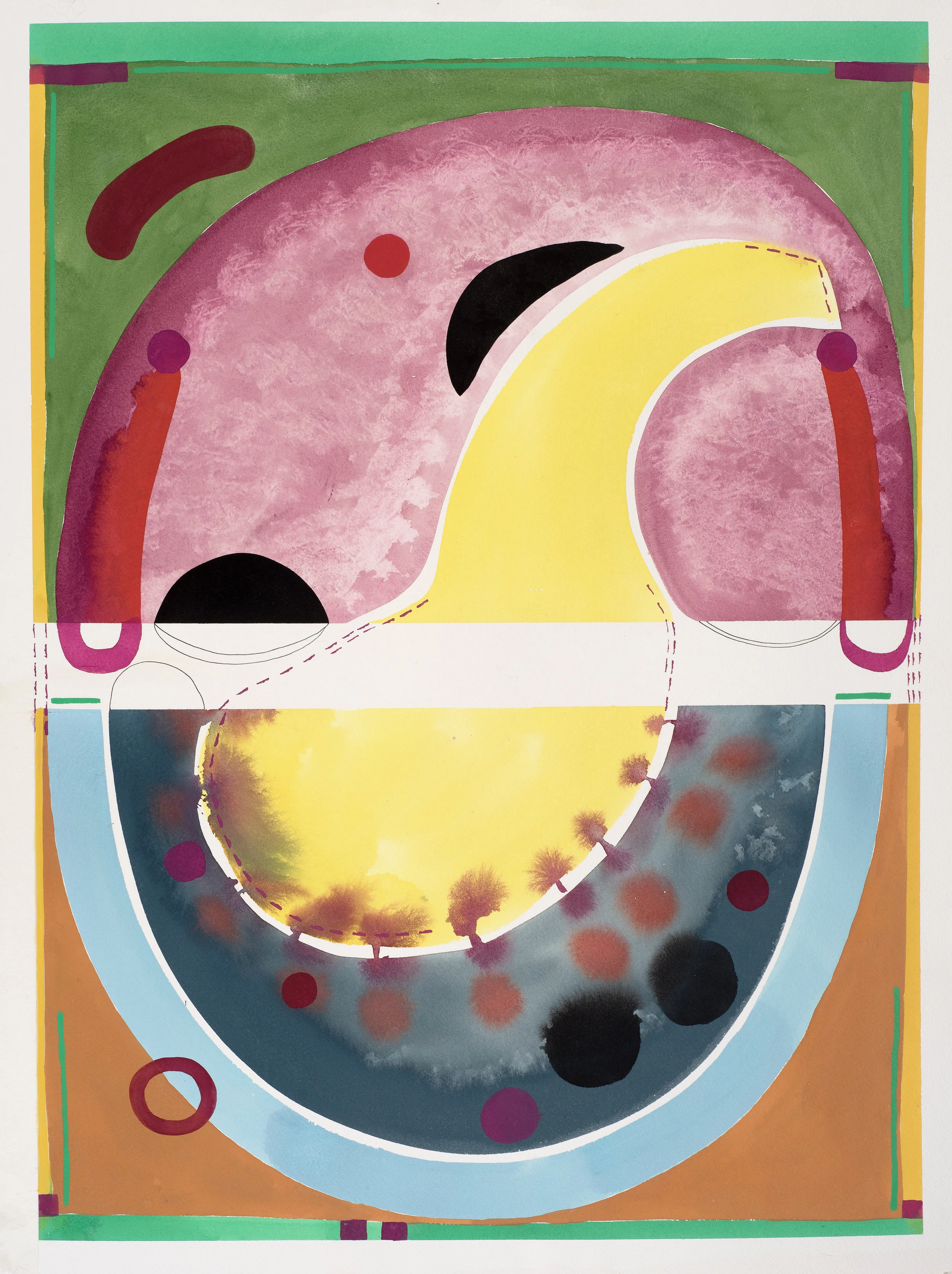 Contemplations 4, slate, maroon & lemon, gouache on paper, 80, 2019, 67.5 x 49 cm