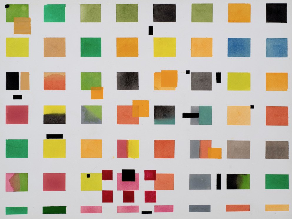 Fragments, CPG, squared figuier, gouache, 56 x 76 cm, 91.2020