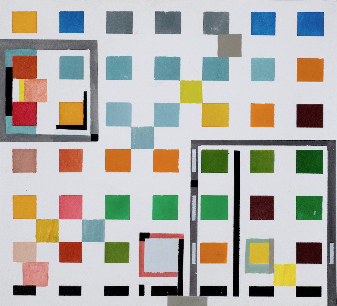 Fragments squared landscape, urban, gouache &amp; collage, 32.5 x 36 cm, 89.2020