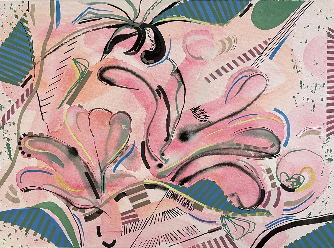 From within to beyond, magnolia, pink, gouache, 49.5 x 68.5 cm, 16.26