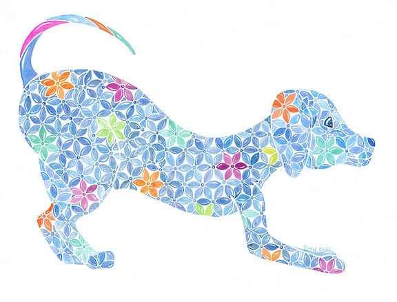 A Dalmatian puppy in the world of SW Designs with lots of colorful spots.