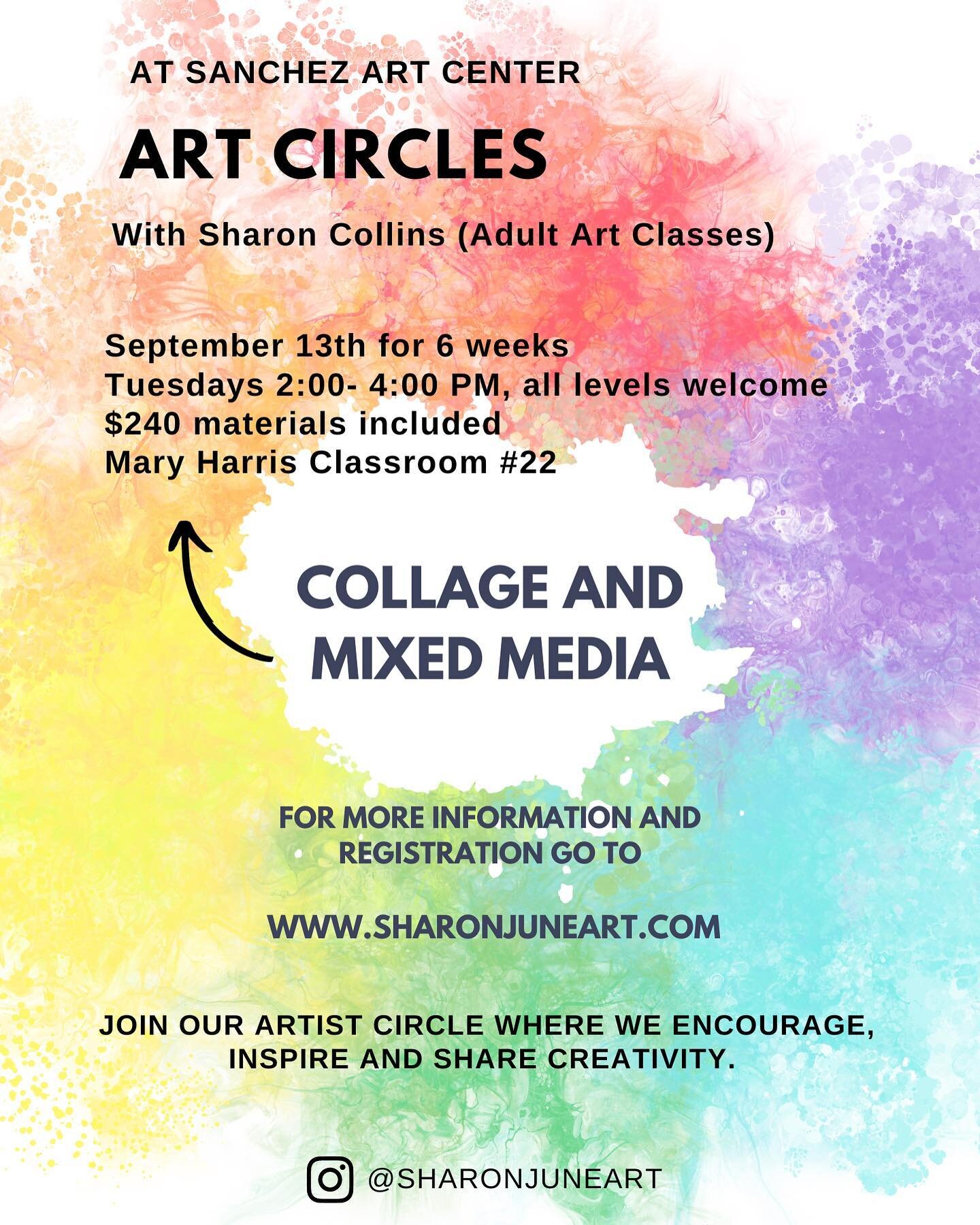 In person class at Sanchez Art Center in Pacifica. This class is for all levels. Work-study and scholarships are available. Website link in bio to register.
