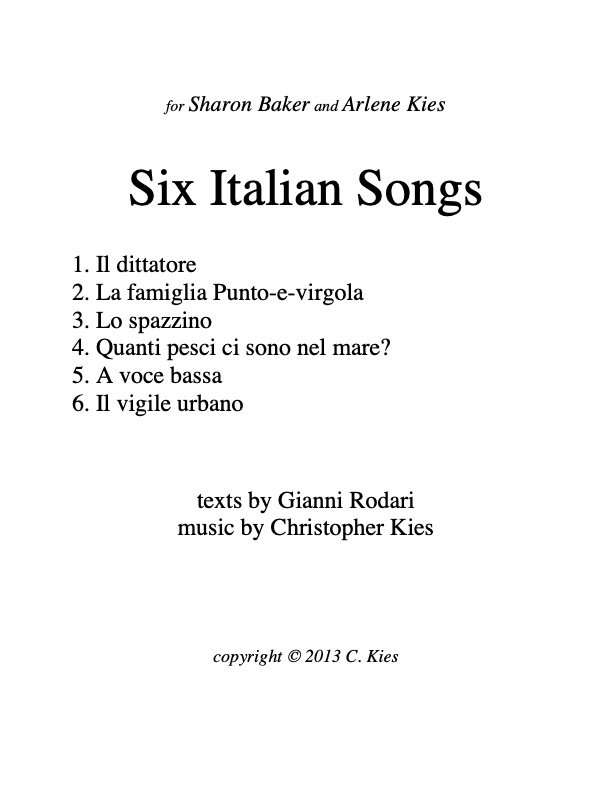 Six Italian Songs for Soprano and Piano by Christopher Kies