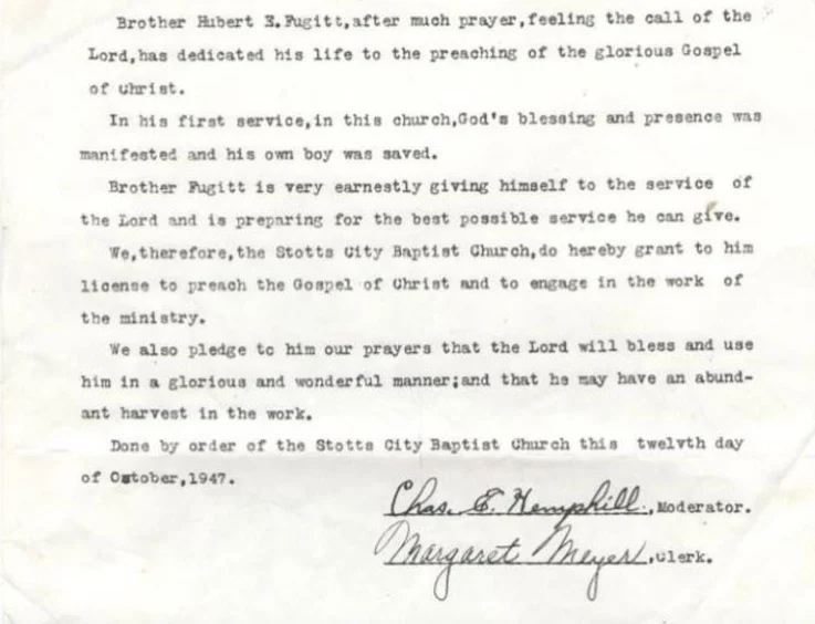 Original Church Minutes from October 12, 1947