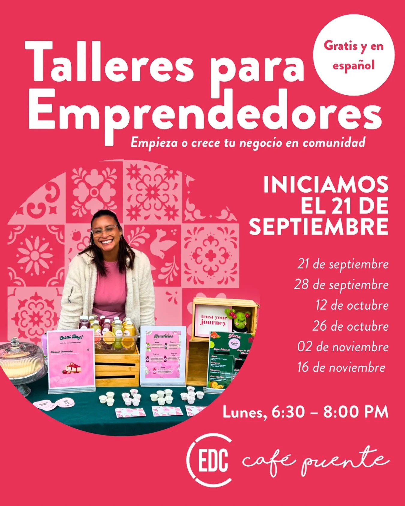 🚀💡 ¡Estamos por comenzar nuestros Talleres para Emprendedores!

En colaboración con EDC, te invitamos a ser parte de este espacio creado para aprender, compartir herramientas y fortalecer nuestros negocios y proyectos. 🤝✨

📅 Primera 