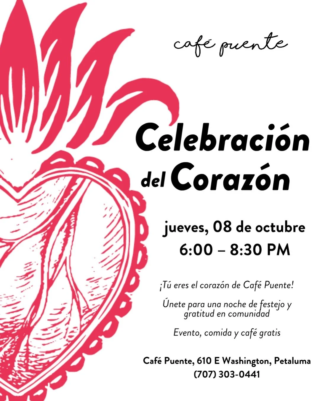 ✨ &iexcl;Celebremos juntos a nuestra comunidad! ✨

El jueves 8 de octubre nos reunimos para nuestra Celebraci&oacute;n del Coraz&oacute;n 💛 Una noche para celebrar a nuestra comunidad, apoyar a Caf&eacute; Puente y los programas que hacen posible es