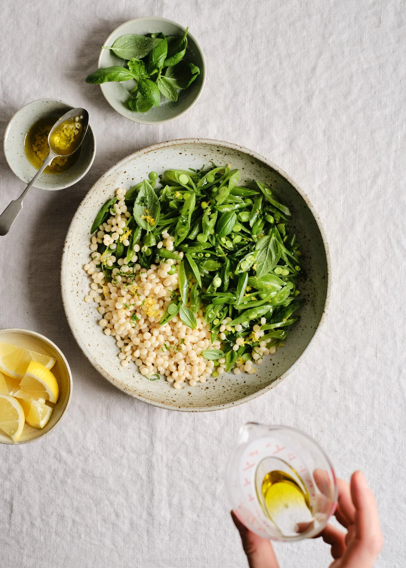 Sugar snap peas and pearl couscous salad