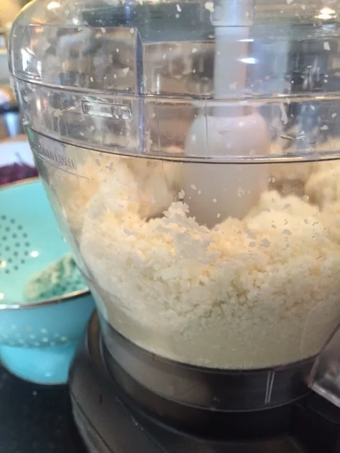 Cauliflower Pizza Crust in food processor.