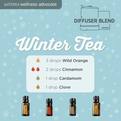 Diffuser Blend Recipe - Winter Tea. Includes Wild Orange, Cinnamon, Cardamon, and Clove.