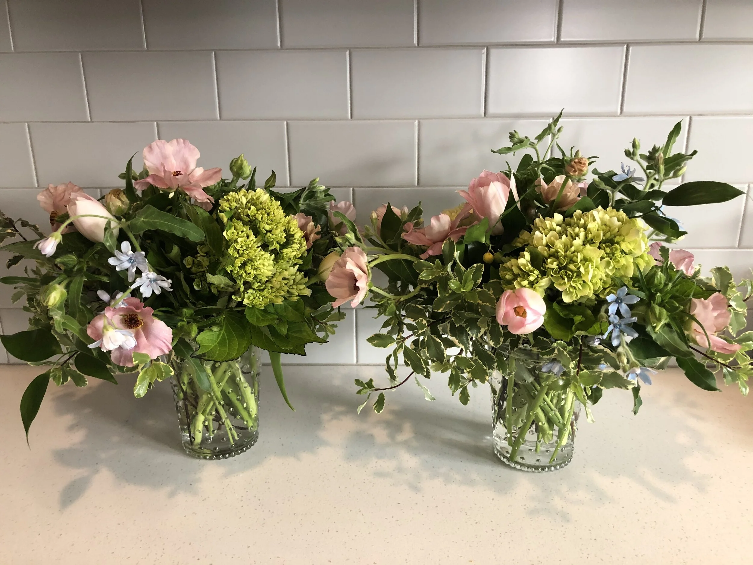 Classic floral bouquet with pink roses and white flowers by Snowdrops & Sage