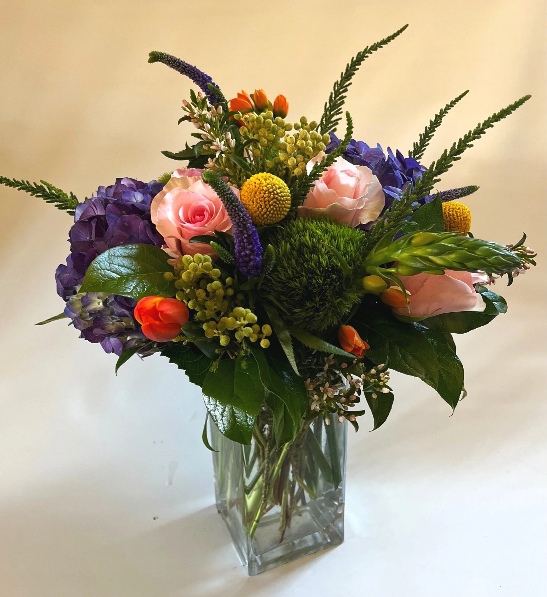 Extra large, custom Snowdrops and Sage fresh flower arrangement with unusual texture, dimension and reach