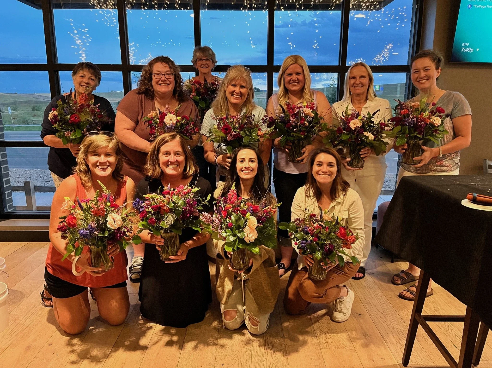 Group of people in a bridal party workshop hosted by Snowdrops & Sage in Arvada, CO