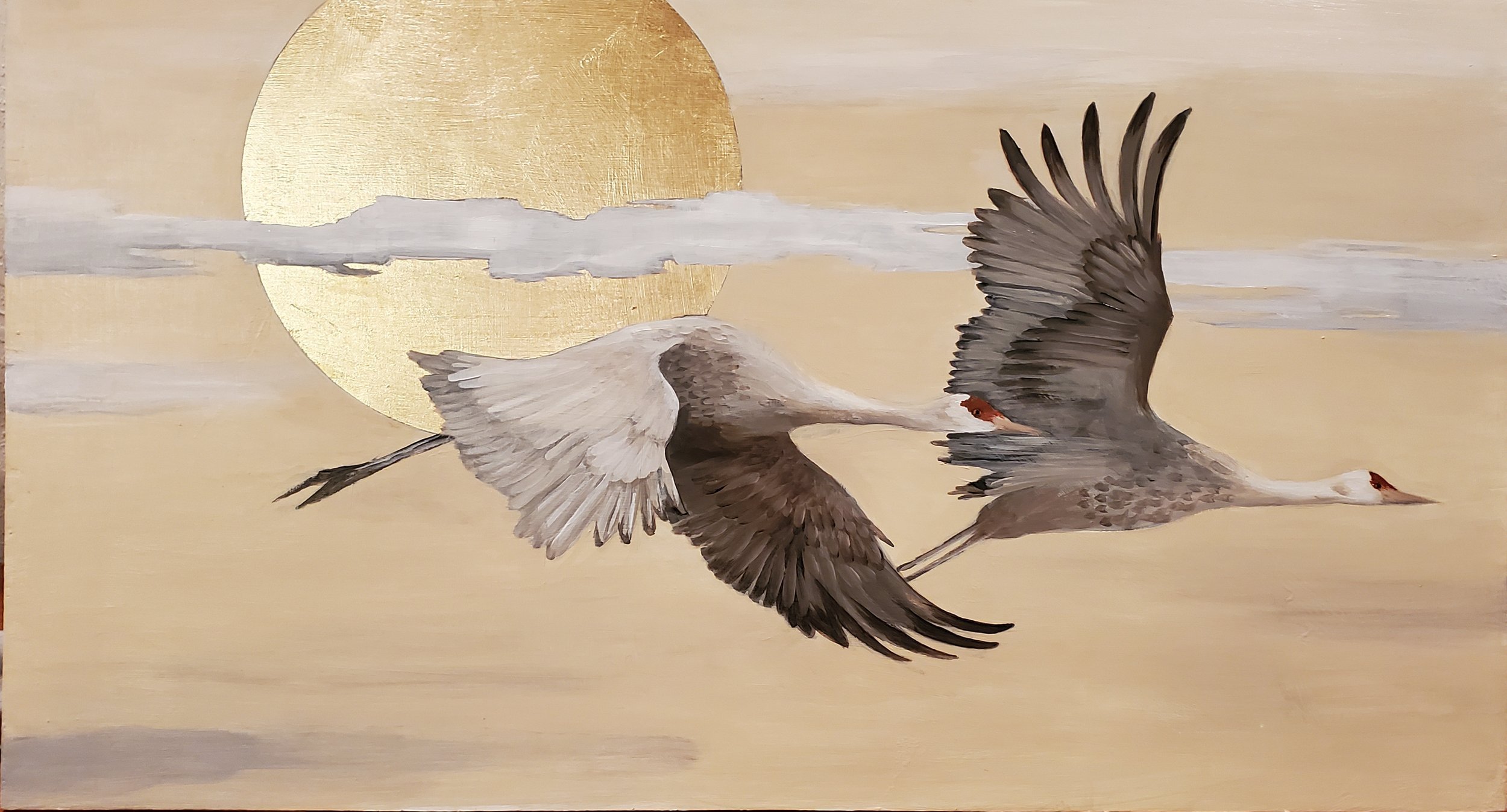 Shapes in Flight 14x26 Acrylic and Metal Leaf