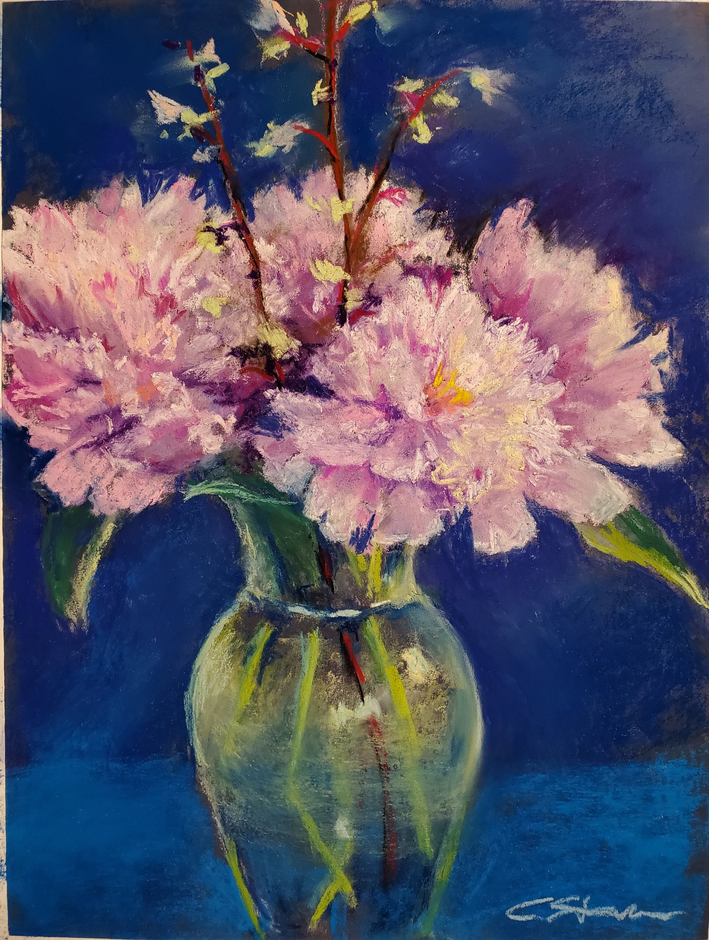 Peonies and Pestemom 9x12 Pastel