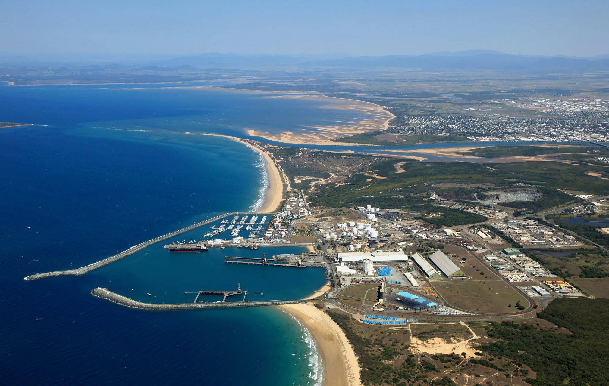 Aerial view of the Mackay Marina and beaches