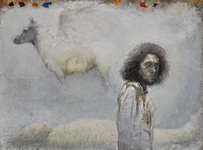 Selvportræt med pegasus og mumie. 1986. Olie på papir, klæbet på lærred. The Schroeder Collection. NY
