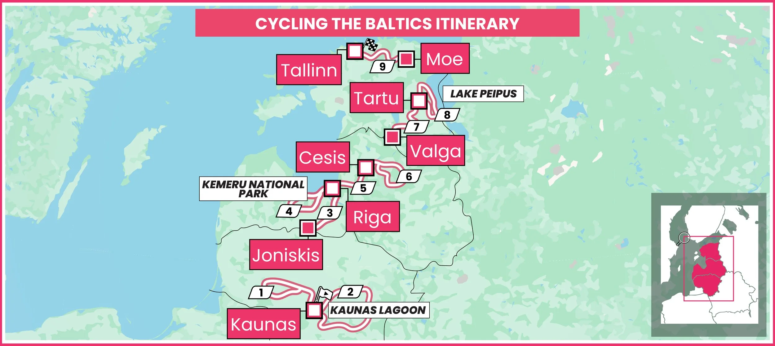 Cycling the Baltics itinerary map