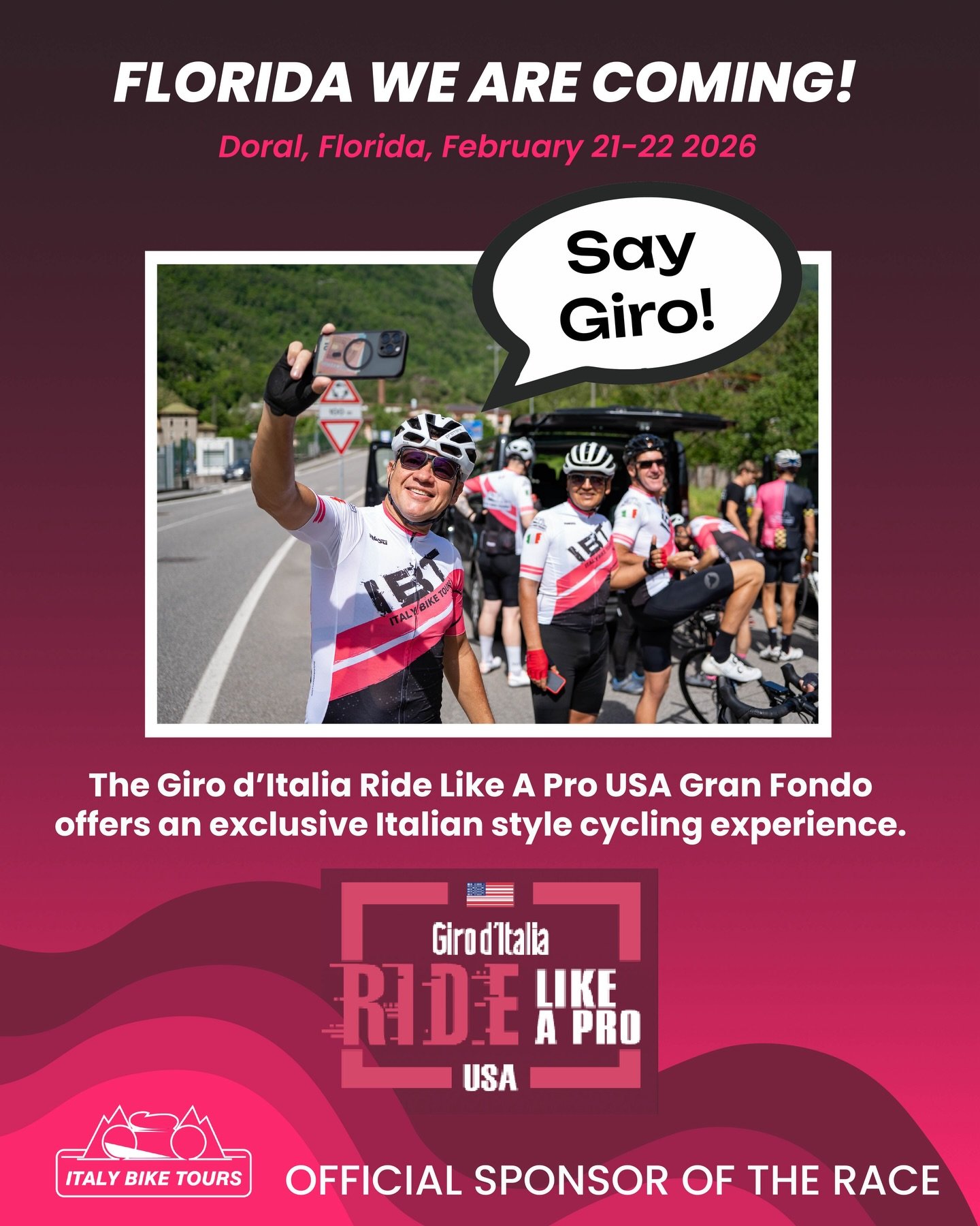 We&rsquo;re proud to be Official Sponsor of the Giro Ride Like a Pro USA , the Gran Fondo that brings the true Giro d&rsquo;Italia spirit to Doral, Florida on the February 21-22 2026.

And this is HUGE 👇

🎁 EXCLUSIVE FOR ALL PARTICIPANTS
&bull; 10%
