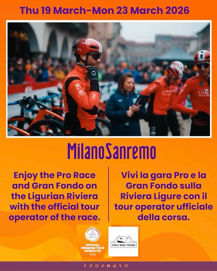 🇮🇹

La Milano&ndash;Sanremo non &egrave; solo una gara.

&Egrave; la Classicissima, una delle corse pi&ugrave; antiche, prestigiose e desiderate del ciclismo mondiale.

Con Italy Bike Tours vivi questo evento unico nel suo scenario pi&ugrave; iconi