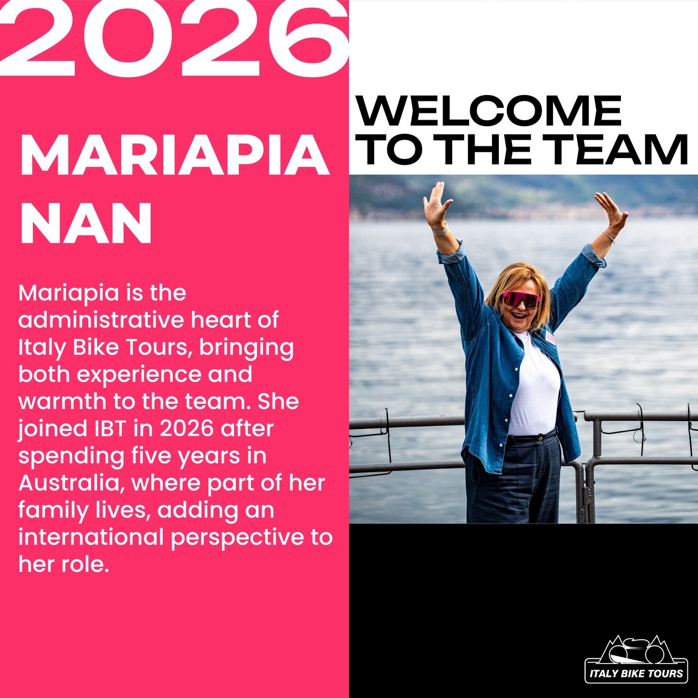 Passionate about cycling and people, Mariapia is known for her positive energy, practicality, and natural ability to connect with others. She is incredibly attentive, always looking after everyone around her, creating a supportive and welcoming envir