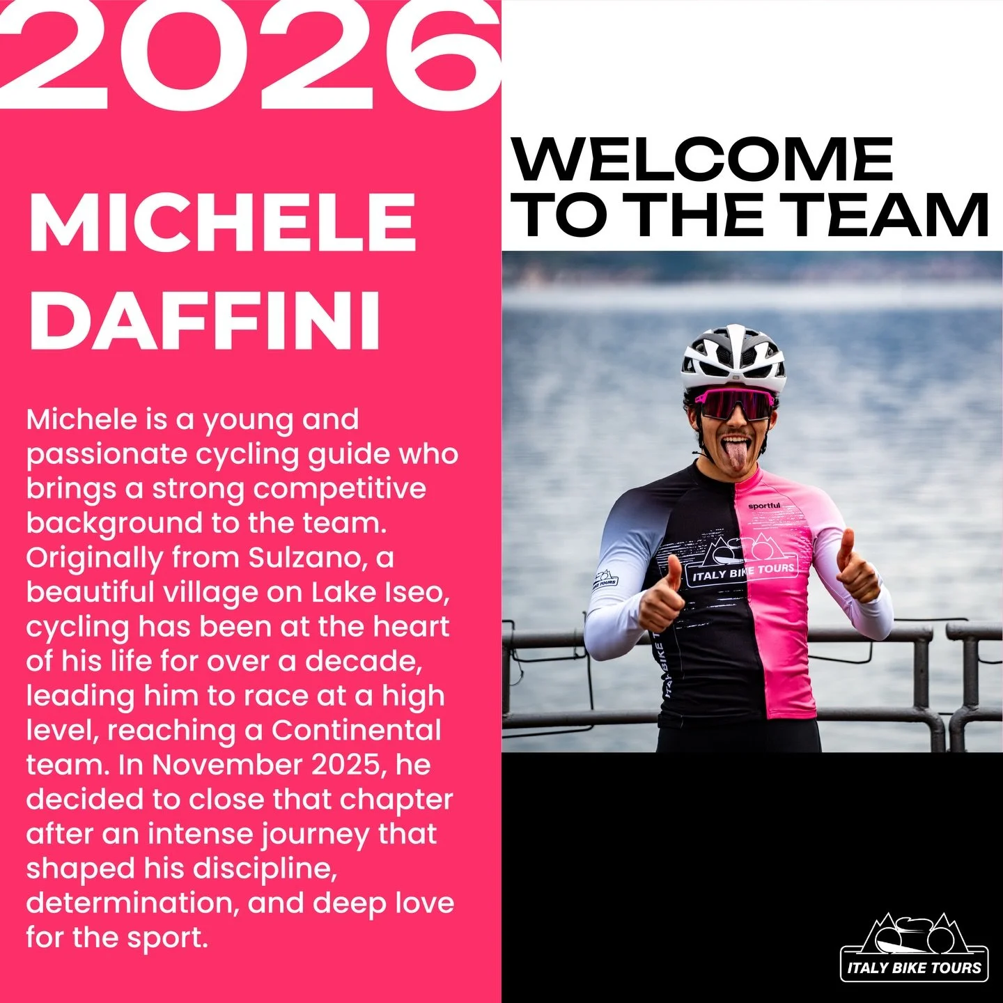 This is his first season with Italy Bike Tours, where he immediately found a welcoming and supportive environment, a true family. As a guide, Michele&rsquo;s goal is to create unforgettable experiences for our guests, both on and off the bike, sharin