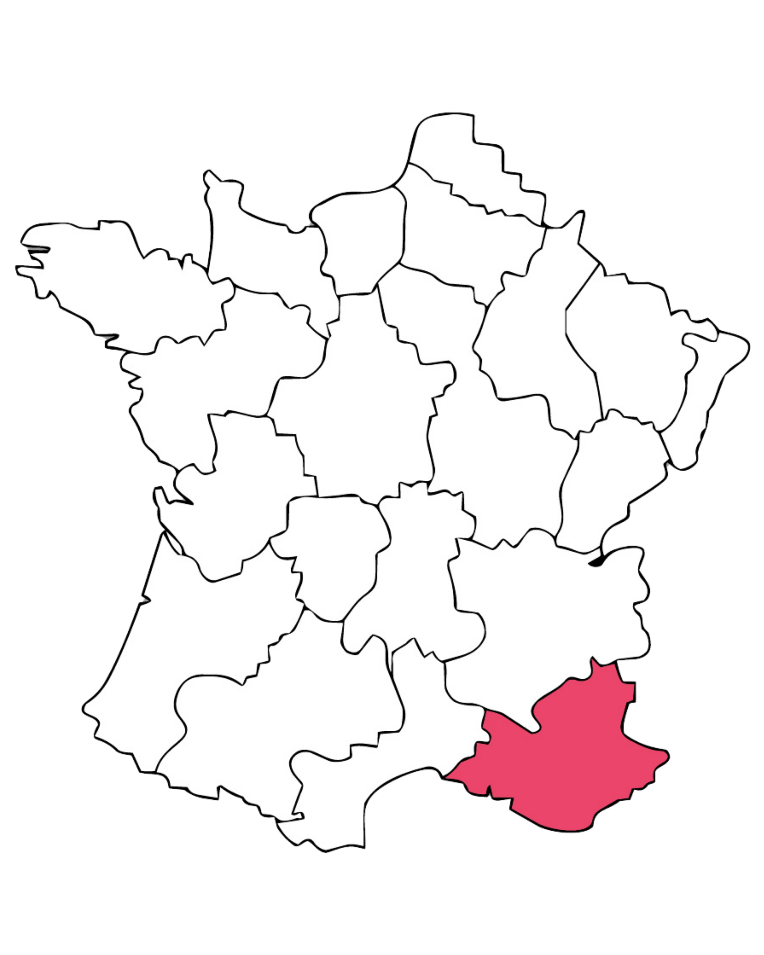 Map of France with Provence highlighted