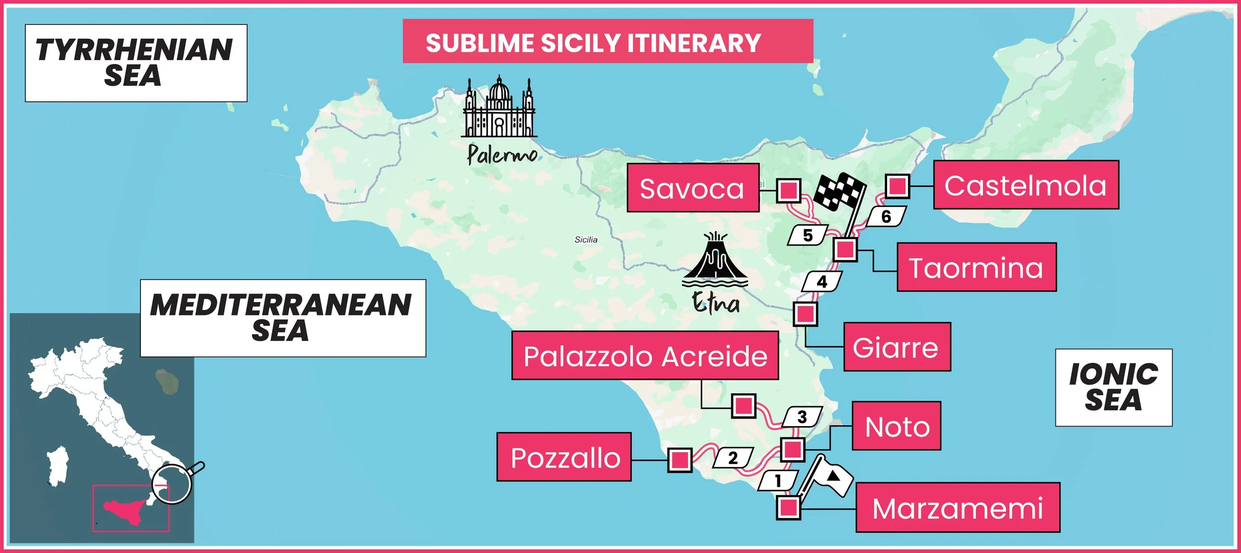 Sublime Sicily cycling tour itinerary map