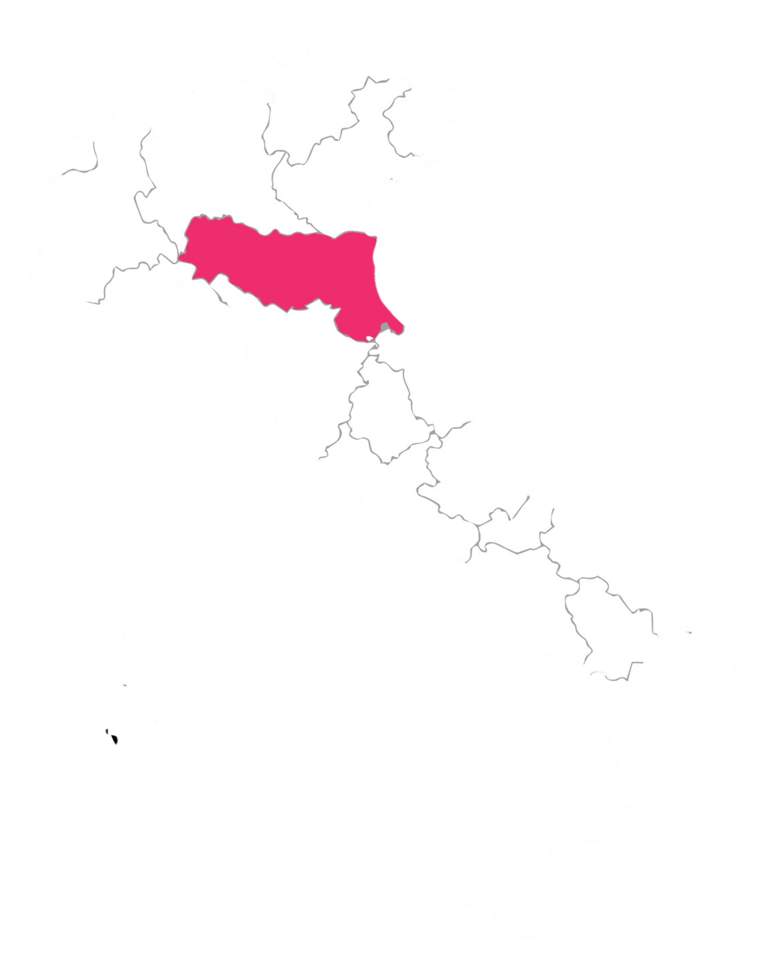 Map of Italy with Emilia Romagna highlighted