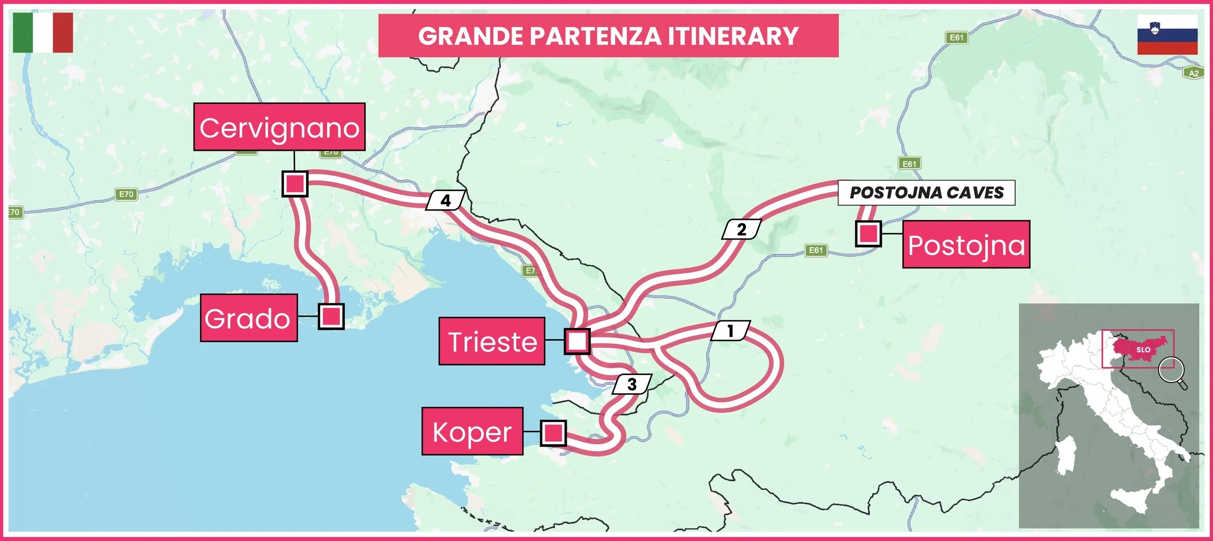 Giro d'Italia Grande Partenza cycling tour itinerary map