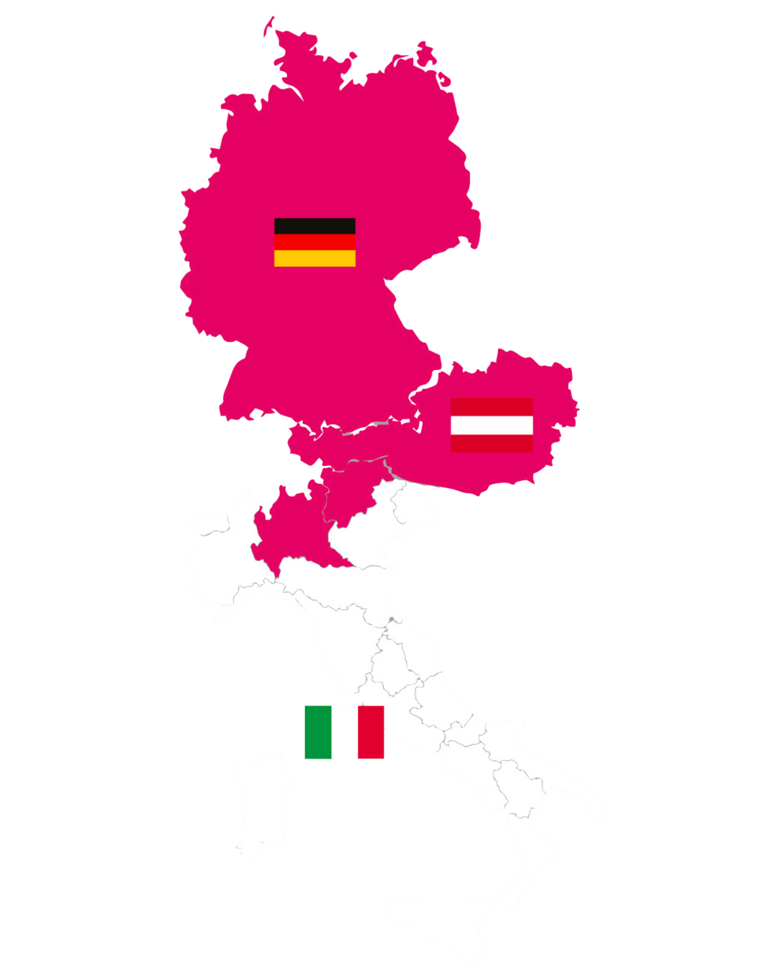 Map of the Munich-Milan cycling route from Germany through the Alps to Italy