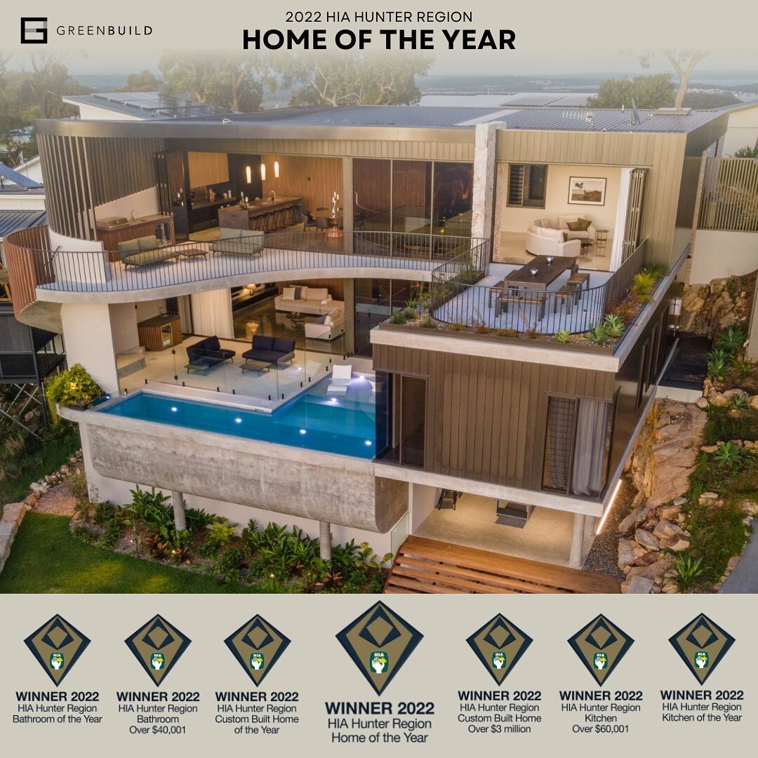 HIA Hunter Region HOME OF THE YEAR!
We are so proud to have been awarded the Home Of The Year at the recent HIA-CSR Hunter Awards night for The Ridge project @theridgenelsonbay 
Thank you to all of our amazing team, suppliers and subcontractors who w