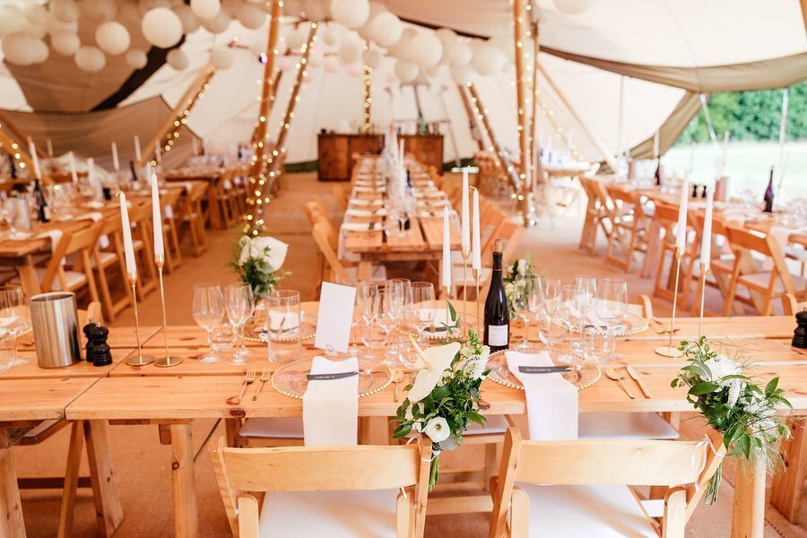 ABI AND BEN / Styled our tipis beautifully. See link in bio for all the details.
.
The tipis were decorated with tens of white paper lanterns which tussled in the breeze.
.
On the tables were gold beaded charger plates, gold cutlery, white napkins an