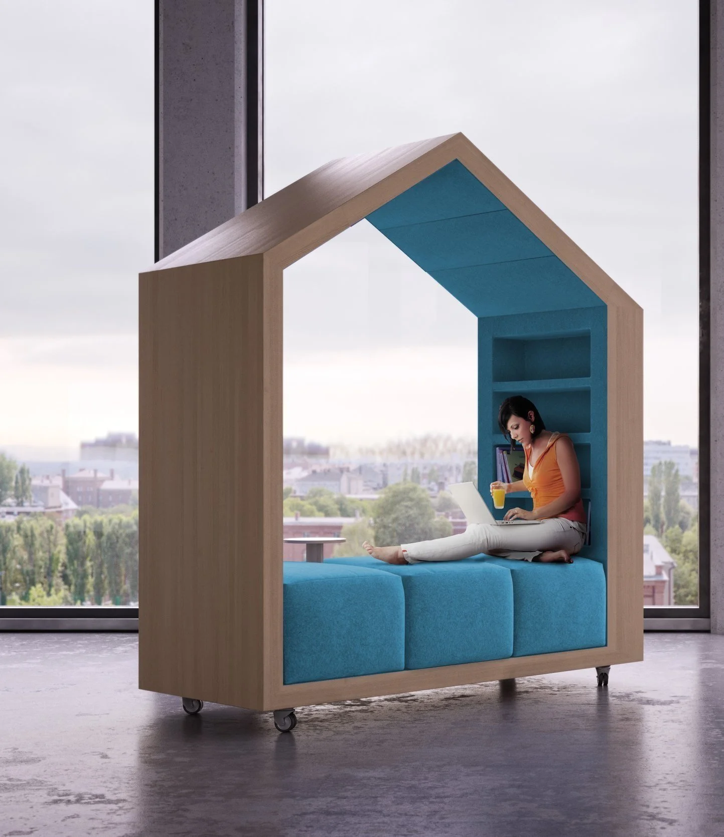 Сферический стол для студии. Мебель для спальни в современном стиле. Комната трансформер выдуманная. Кровать хауга в интерьере. Module room.