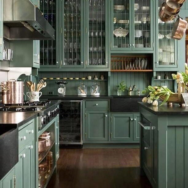 Love this green kitchen!