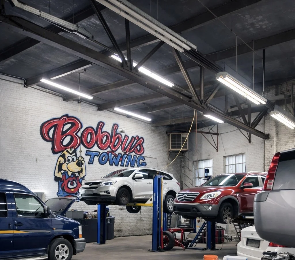 Inside of auto repair shop in Cleveland, Ohio