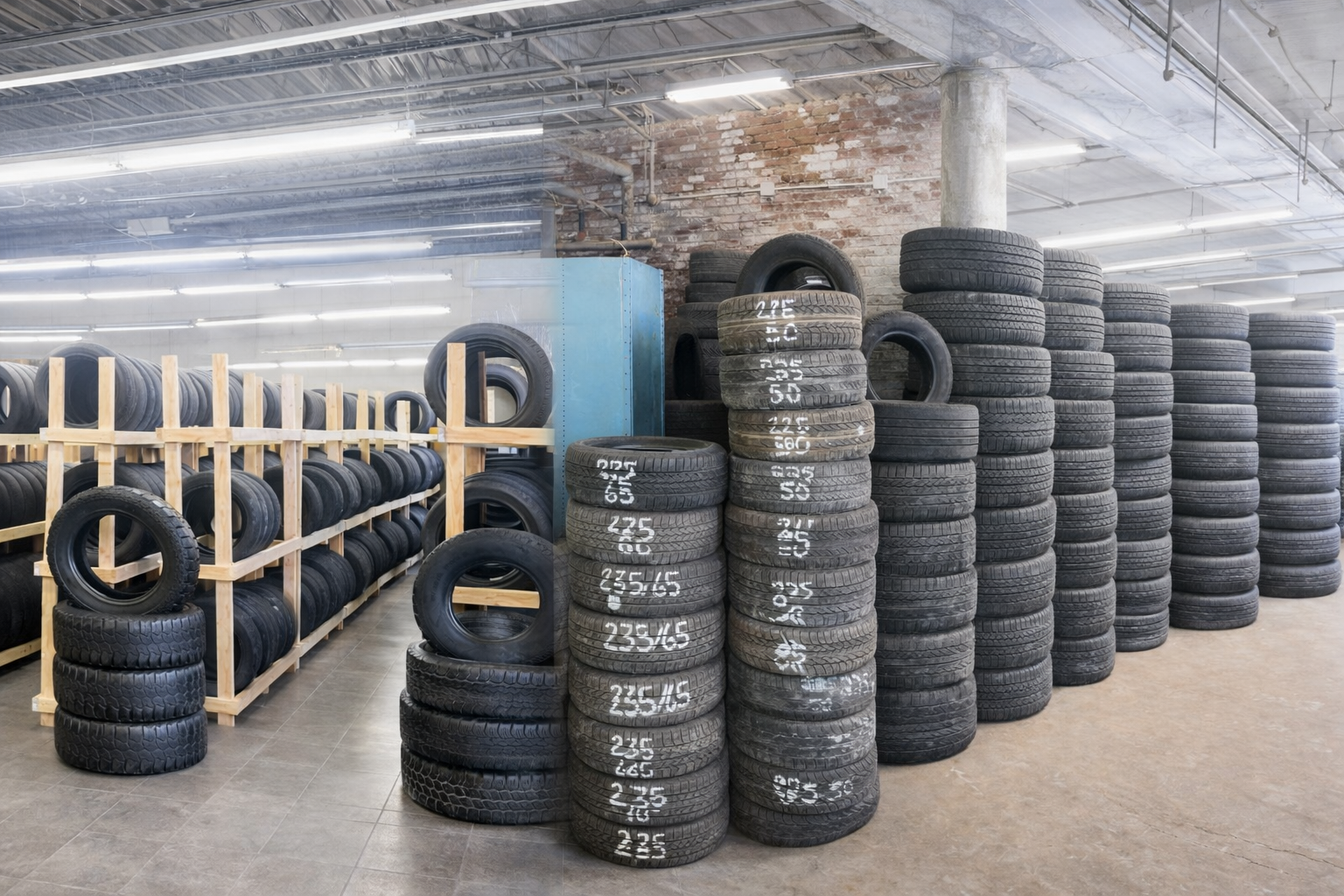 Rows of used tires in Cleveland, Ohio