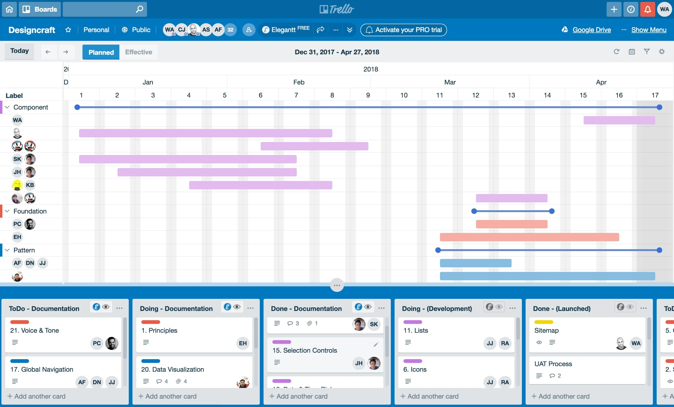 I used Trello to create a roadmap for the MVP of Designcraft.