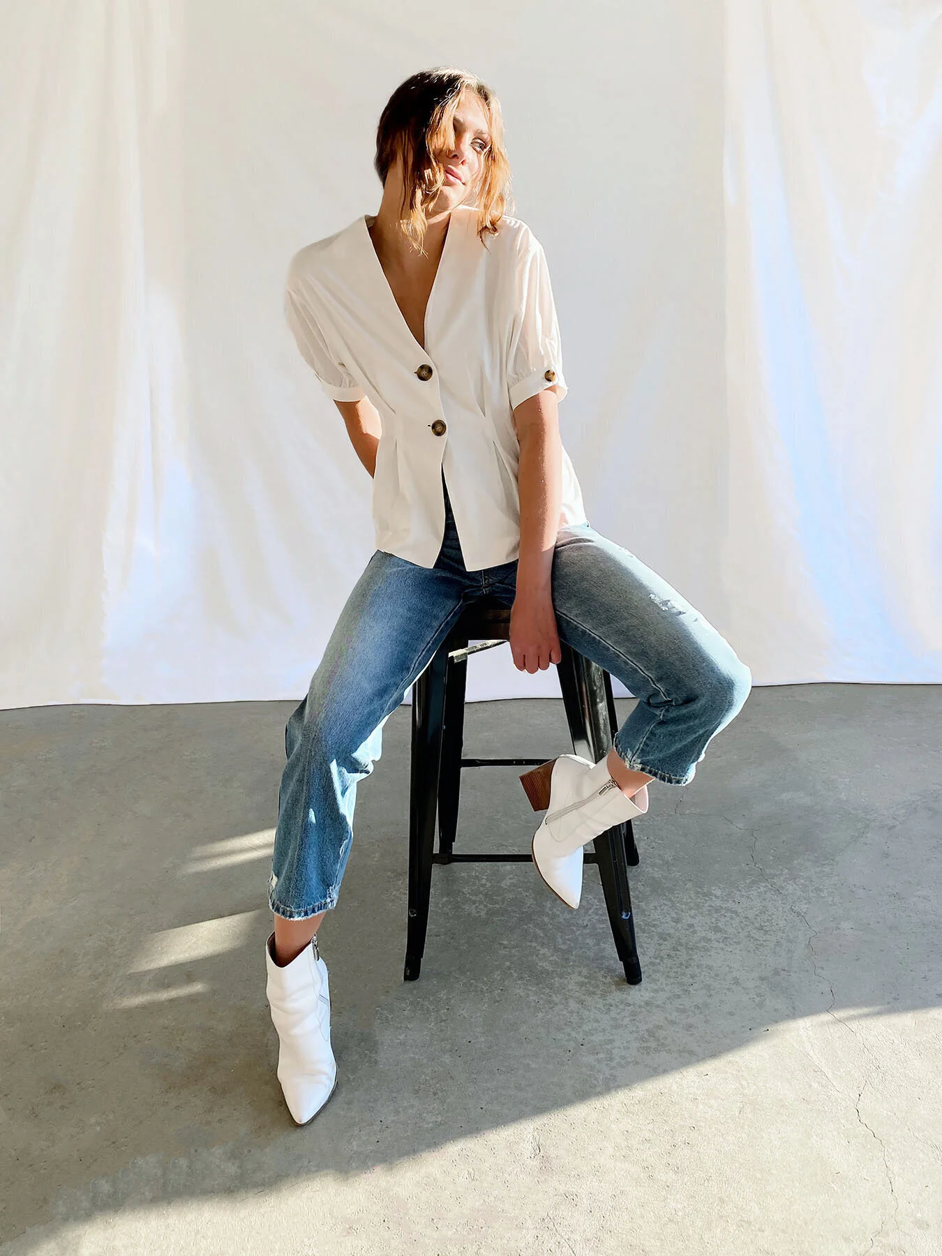 button front peplum top