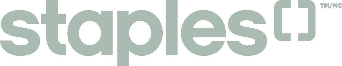 The Staples logo featuring the word 'staples' in lowercase letters with a large 's' on the left and a small 's' on the right, all in a grayish-green color.